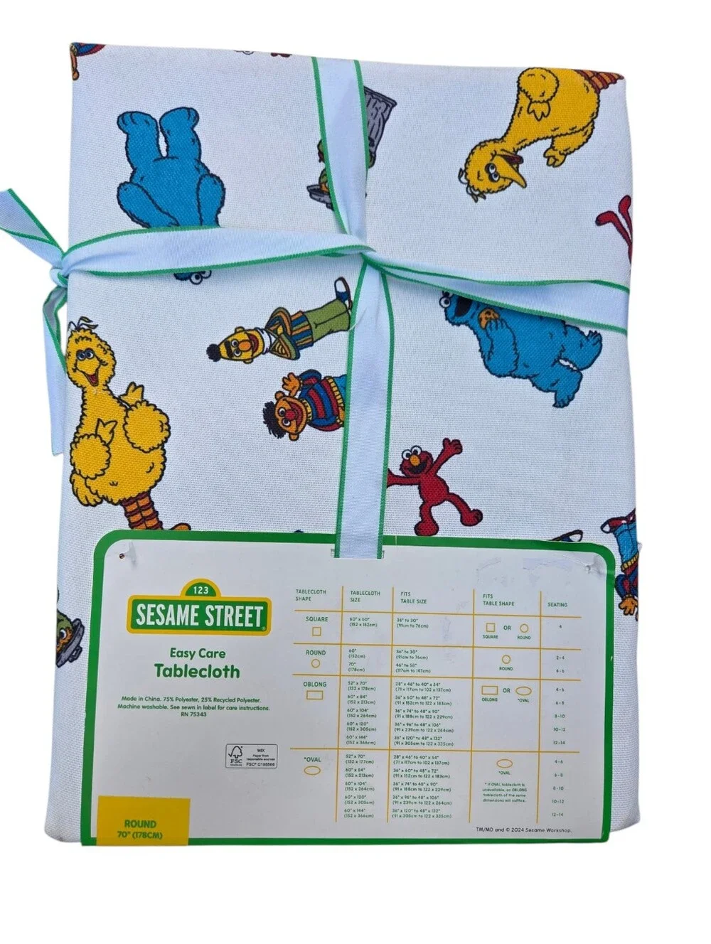 Sesame Street Tablecloth Picturing The Classic Elmo, Big Bird, Cookie Monster